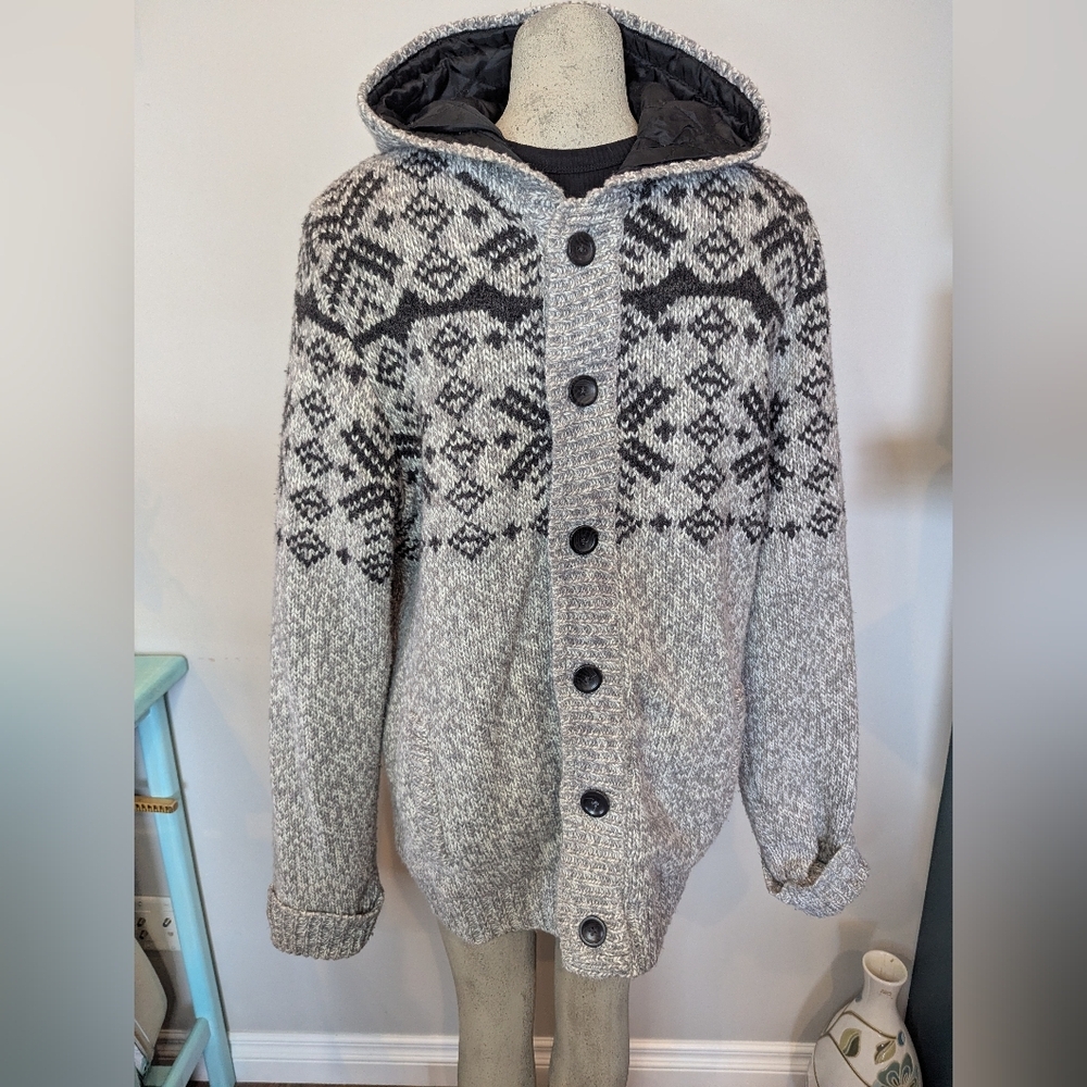Coupé men's wool blend button up hooded jacket Nordic sweater XXL - Picture 4 of 13